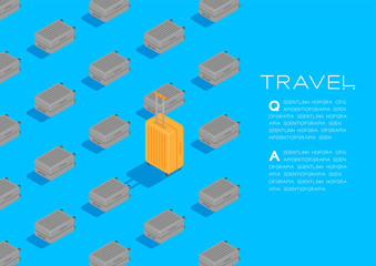 Luggage 3D isometric pattern, Travel business concept poster and social banner post horizontal design illustration isolated on blue background with copy space, vector eps 10