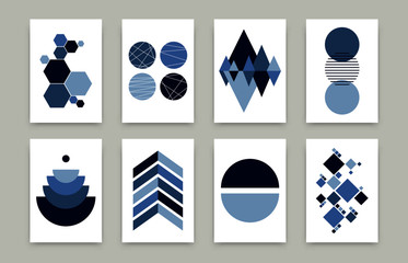 Modern abstract geometric poster set. Vector scandinavian flat art design templates. Simple trendy illustration swiss style for wallpaper, poster, flyer, banner, home decor