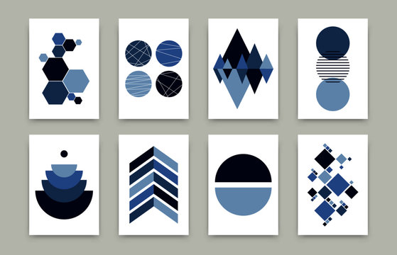 Fototapeta Modern abstract geometric poster set. Vector scandinavian flat art design templates. Simple trendy illustration swiss style for wallpaper, poster, flyer, banner, home decor
