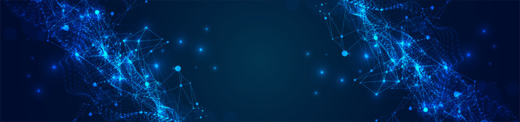 Abstract plexus vector background. Glowing particles dynamic flow.