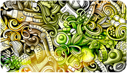 Diet food hand drawn doodle banner. Cartoon detailed flyer.