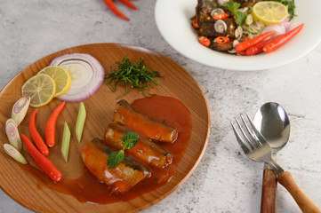 Appetizers with sardine in tomato sauce and spicy sardine