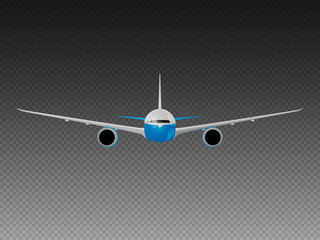 Vector airplane on a transparent background. Front view