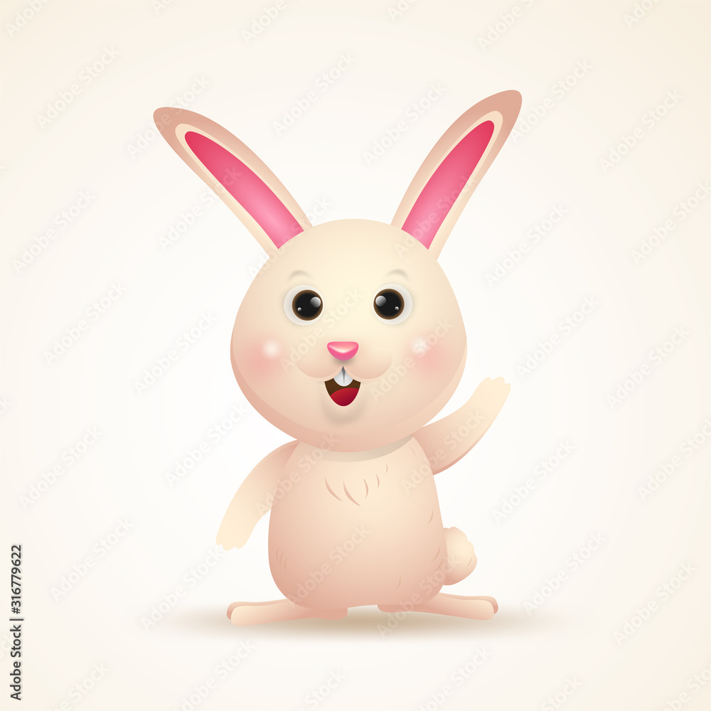 Wall mural Adorable Bunny character. Happy Easter day cartoon isolated.