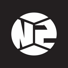 NZ Logo monogram with piece circle ribbon style on black background