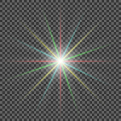 Glowing lights effect, flare, explosion and stars. Special effect isolated on transparent background