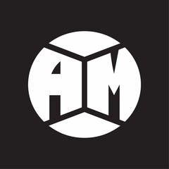 AM Logo monogram with piece circle ribbon style on black background