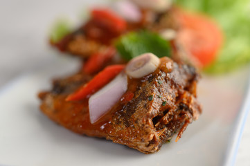Appetizers with spicy sardine mixed with herb