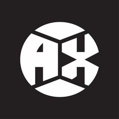 AX Logo monogram with piece circle ribbon style on black background