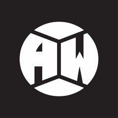 AW Logo monogram with piece circle ribbon style on black background
