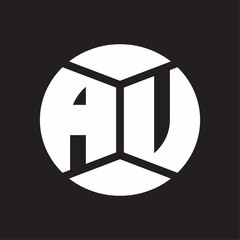 AU Logo monogram with piece circle ribbon style on black background