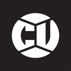 CU Logo monogram with piece circle ribbon style on black background