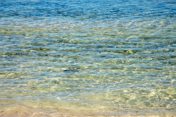 Beach sea water surface in diferente colors azure aquamarine blue turquoise calm scene background