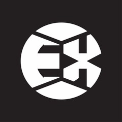 EX Logo monogram with piece circle ribbon style on black background