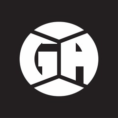 GA Logo monogram with piece circle ribbon style on black background