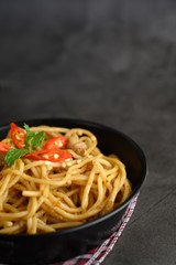 appetizing cooked spaghetti italian pasta with tomato sauce