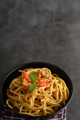 appetizing cooked spaghetti italian pasta with tomato sauce