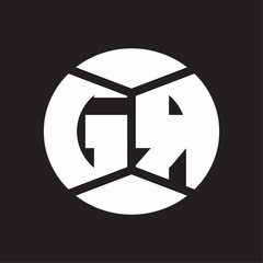 GR Logo monogram with piece circle ribbon style on black background