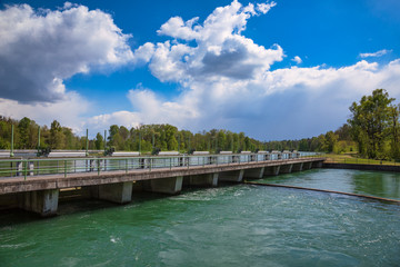 Obraz premium Hochablass Dam Lech Canal Augsburg Swabia Bavaria Germany