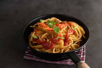 appetizing cooked spaghetti italian pasta with tomato sauce