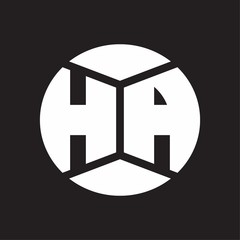 HA Logo monogram with piece circle ribbon style on black background