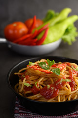 appetizing cooked spaghetti italian pasta with tomato sauce