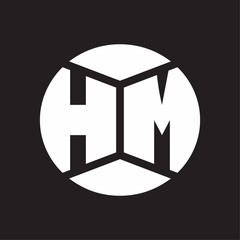 HM Logo monogram with piece circle ribbon style on black background