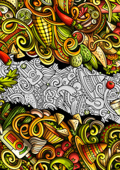 Mexican food hand drawn doodle banner. Cartoon detailed flyer.