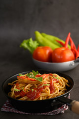 appetizing cooked spaghetti italian pasta with tomato sauce