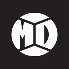 MD Logo monogram with piece circle ribbon style on black background