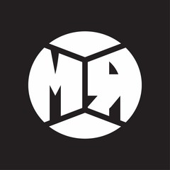 MR Logo monogram with piece circle ribbon style on black background