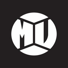 MU Logo monogram with piece circle ribbon style on black background