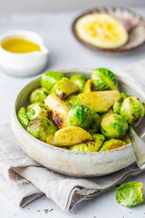 Homemade Roasted Brussel Sprouts with olive oil, salt, lemon and pepper