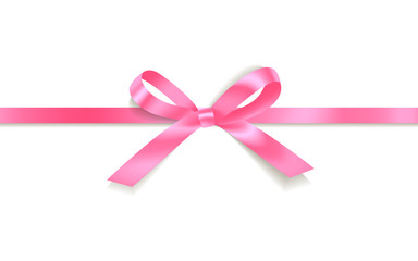 pink satin bows with horizontal ribbon isolated on white background. Vector holiday decoration.