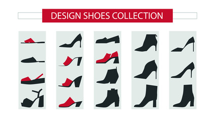 Women shoes collection. Modern design for different looks, set of 18 shoes.