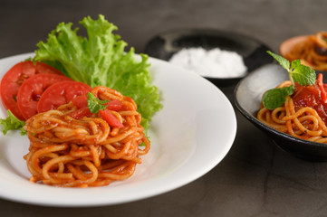 appetizing cooked spaghetti italian pasta with tomato sauce