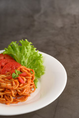 appetizing cooked spaghetti italian pasta with tomato sauce