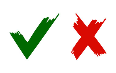 Tick and cross icons, yes no symbols green an red, vector design element