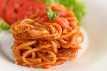 appetizing cooked spaghetti italian pasta with tomato sauce