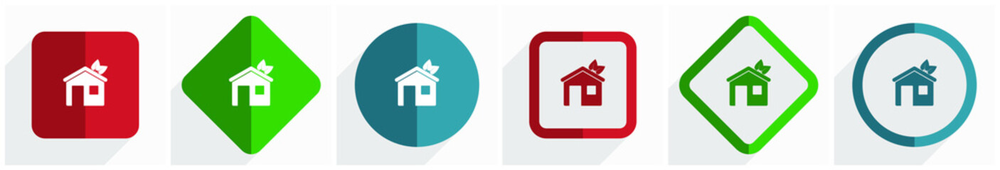 House icon set, flat design vector illustration in 6 options for webdesign and mobile applications in eps 10