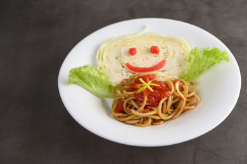 appetizing cooked spaghetti italian pasta with tomato sauce