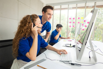group of staff new online business sale team people and call center it support helping customer to find a solution for business and advice customer