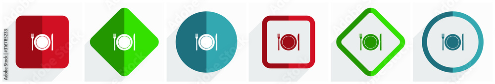 Poster restaurant icon set, flat design vector illustration in 6 options for webdesign and mobile applicati