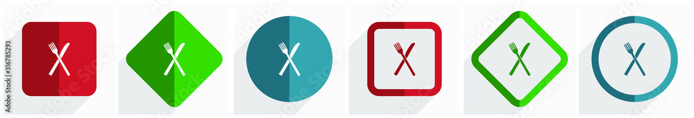Poster restaurant icon set, flat design vector illustration in 6 options for webdesign and mobile applicati