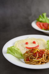appetizing cooked spaghetti italian pasta with tomato sauce