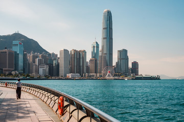 Waterfront Promenade with Victoria Harbour and skyline of Hong kong Island