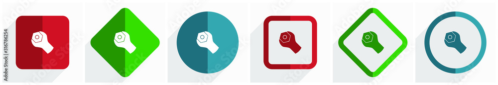 Aufkleber Tools icon set, flat design vector illustration in 6 options for webdesign and mobile applications in eps 10
