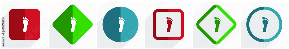 Poster foot icon set, flat design vector illustration in 6 options for webdesign and mobile applications in