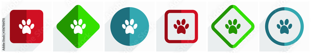 Poster Foot icon set, flat design vector illustration in 6 options for webdesign and mobile applications in eps 10