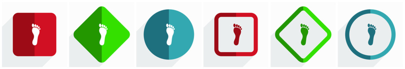 Foot icon set, flat design vector illustration in 6 options for webdesign and mobile applications in eps 10